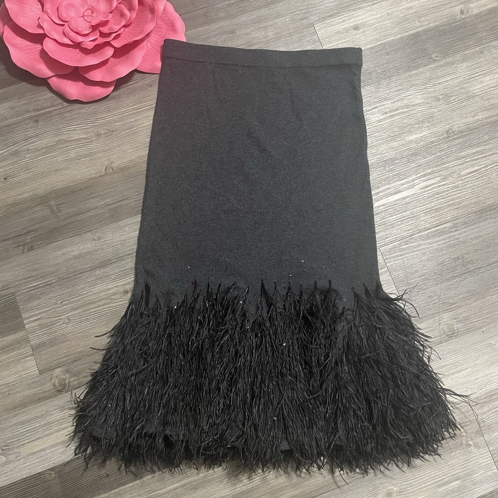 MICHAEL KORS COLLECTION XL Sample Cashmere Skirt w/Ostrich Feathers Sequin Beads